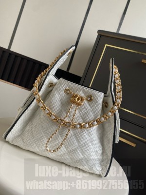 CHANEL 25 Small Handbag Printed Fabric AS5293 white