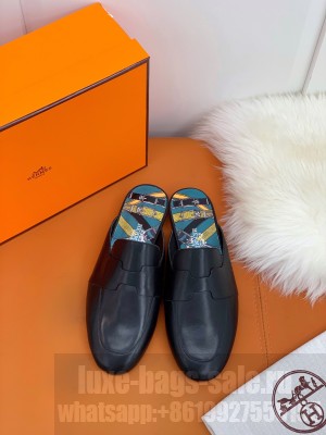 Hermes Catena mule Black goatskin "H" cut-out 2021 Collection