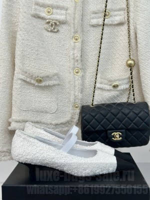 Chanel Women's Tweed & Grosgrain Mary Janes Pumps White