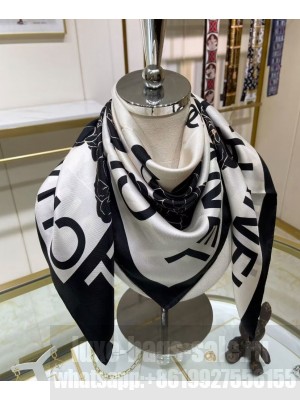 Chanel Women's Camellia Printed Square Scarf White