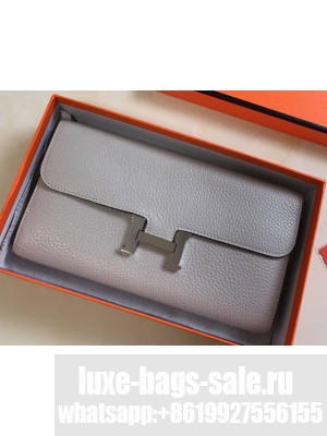 Hermes Epsom Calfskin Constance Long Wallet Clutch Bag Light Grey
