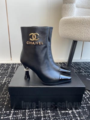 Chanel Calfskin with Charms Buckle Strap Ankle Boots Black 2024