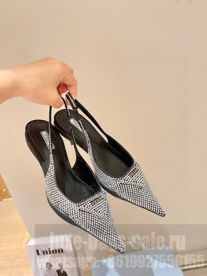 Prada Satin Slingback Pumps With Crystals 1I756M