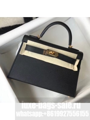 Hermes Mini Kelly II Handbag in Original Epsom Leather Black (Gold Hardware) Collection
