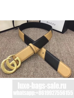 Gucci Width 4cm Diagonal Leather Belt Black/Beige with Textured Double G Buckle