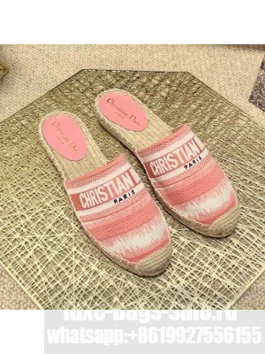 Dior Granville Espadrille Mules in Pink D-Stripes Embroidered Cotton Spring/Summer 2021 Collection
