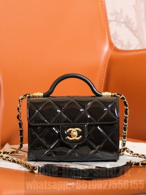 Chanel Patent leather MINI FLAP BAG WITH TOP HANDLE AS4956 black
