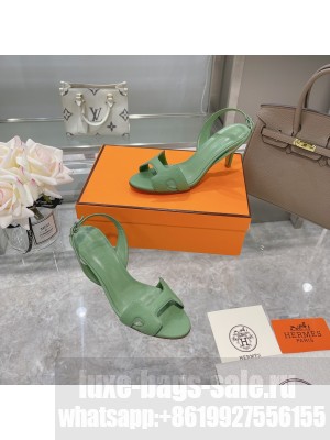 Hermes Leather Heeled Sandals 7cm Green 2021 Collection 