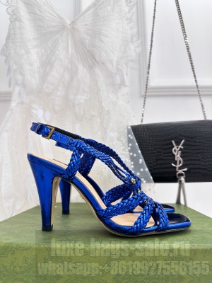GUCCI WOMEN'S CRYSTAL INTERLOCKING G SANDAL DARK BLUE