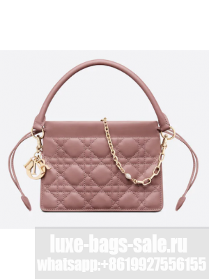 LADY DIOR TOP HANDLE DRAWSTRING MINI BAG Peony Pink Cannage Lambskin S0981O