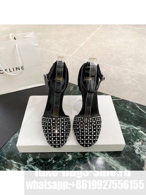 Alevi Milano 10.5cm Satin sandal completely covered with baguette crystals black