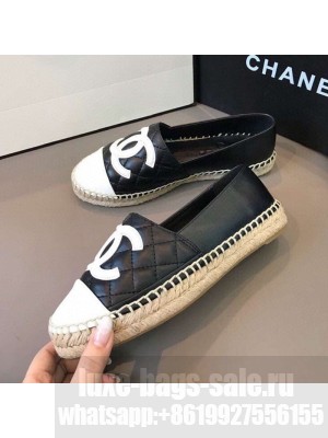 Chanel Quilted Calfskin Flat Espadrilles G29762 Black/White 2020 Collection