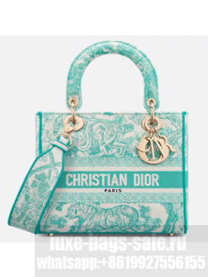 DIOR Medium Dioriviera Lady D-Lite Bag Aquamarina Toile de Jouy Embroidery M0565OT