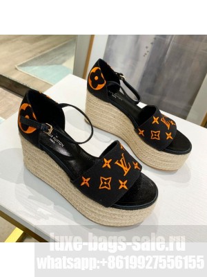Louis Vuitton Starboard Monogram Canvas Wedge Sandal Black/Orange 2021 Collection