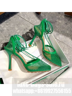 Bottega Veneta Lambskin Mesh Sandals 9cm Green  2021 Collection