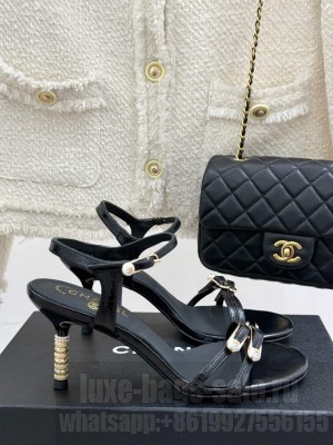 Chanel Calfskin Heel Slides Sandal 7.5cm with Pin Buckle Black 2025