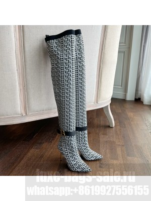 Balmain Women's 9.5cm Bicolor Knit Raven Thigh-high Boots 2022 Collection 01