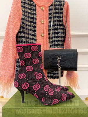 Gucci Women's GG Knit Ankle Boots 718378 Pink