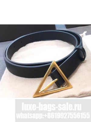 Bottega Veneta Width 2.5cm Triangular Buckle Belt Leather Black/Gold 2020