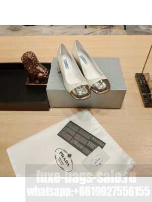 Prada Brushed leather 5cm Metal Toecap Pumps White
