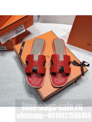 Hermes Oran Flat slippers with Ostrich Leather 080 2021 Collection