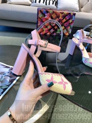 Louis Vuitton Raffia Heel 9.5cm Monogram Pumps Pink 2021 Collection 