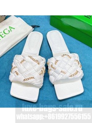 Bottega Veneta Leather Chain Woven Flat Slide Sandals White  2021 Collection