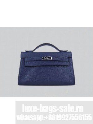 HERMES KELLY 22 CALFSKIN LEATHER CLUTCH BAG IN DEEP BLUE 