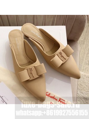 Salvatore Ferragamo Viva Lambskin Bow Mules Nude Spring/Summer 2021 Collection