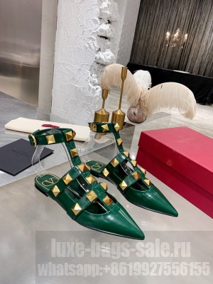 Valentino Garavani Roman Stud ballet flat in calfskin with straps Green