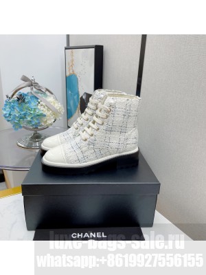 Chanel Lace Up Tweed & Calfskin White 07 2021 Collection