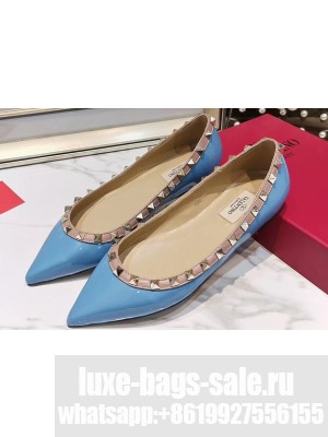 Valentino Rockstud Ballet Flats Ballerinas in Patent Leather Blue