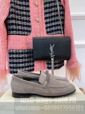 BRUNELLO CUCINELLI Embellished suede loafers Gray