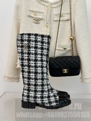 Chanel Tweed High Boots Black/White 2024 