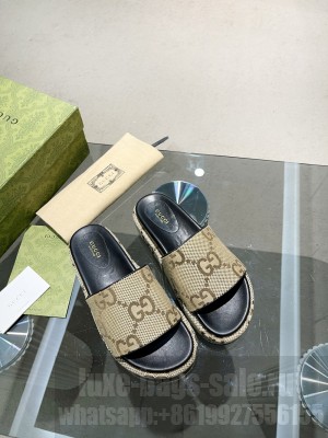 GUCCI Women's GG platform sandal Camel and ebony maxi GG canvas  2022 Collection