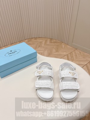 Prada Crochet Cage Flat Sandals 2024 White