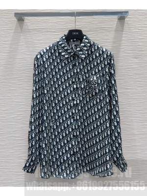 Christian Dior Women's Oblique Print Shirt Dark Blue