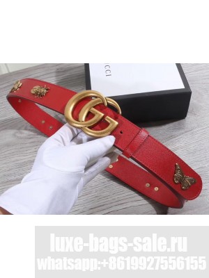 Gucci GG Buckle Calfskin Belt with Charms 38mm Width Red  