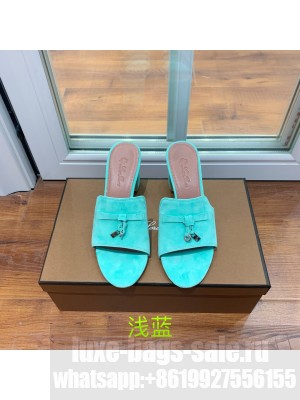 Loro Piana Summer Charms Sandal Suede Goatskin 2022 Collection,Light Blue