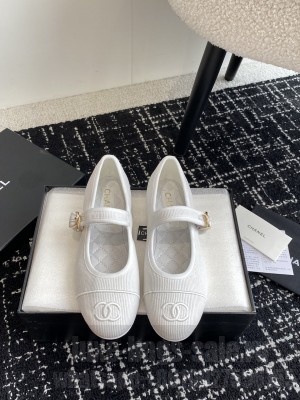 Chanel Striped Fabric Mary Janes Flat Ballet G45503 White 2024