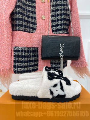 Louis Vuitton Shearling Flat Slide Sandals 2023 08