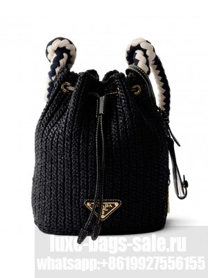 Prada Crochet And Leather Mini Bucket Bag Black