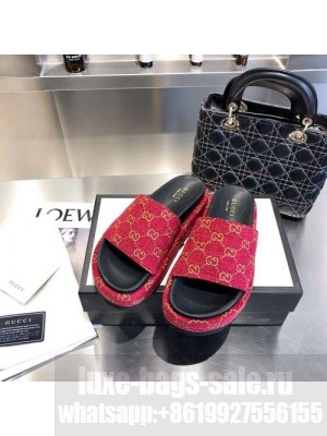 Gucci GG Canvas Platform Slide Sandal 573018 Red 2021 Collection 