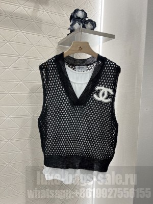 Chanel 2-Piece Layered Knit Vest black