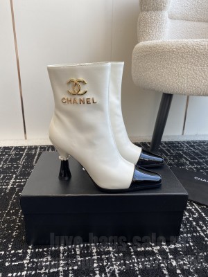 Chanel Calfskin with Charms Buckle Strap Ankle Boots White 2024