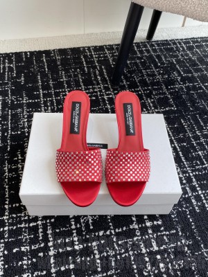 Dolce & Gabbana 6cm red Satin Slide With Rhinestones Mule