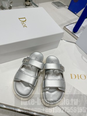 Dior DiorAct Silver Lambskin Flat Slide Sandals 2022 Collection