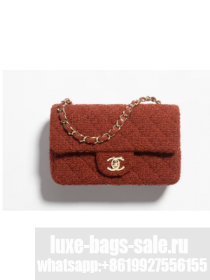 Chanel MINI CLASSIC HANDBAG Wool Tweed & Gold-Tone Metal A69900 Brown