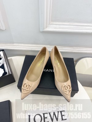Chanel Patent Calfskin Leather Pumps 5cm with CC Heart Nude 2025
