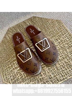 Louis Vuitton Monogram Reverse Canvas Espadrille Flat Mules with Square LV Buckle 2021 Collection
